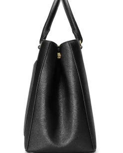 Women Lauren Ralph Lauren Crosshatch Leather Large Hanna Satchel