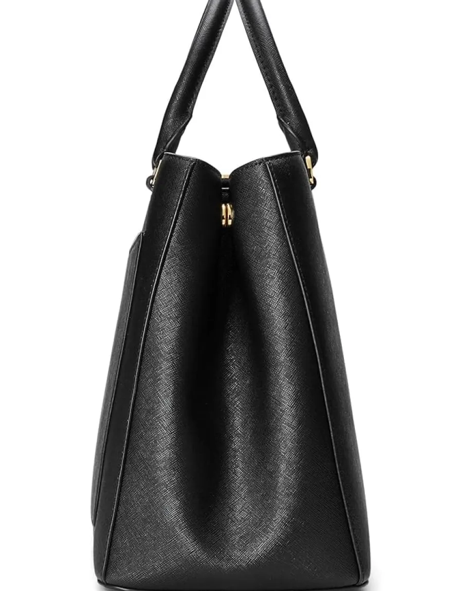 Women Lauren Ralph Lauren Crosshatch Leather Large Hanna Satchel