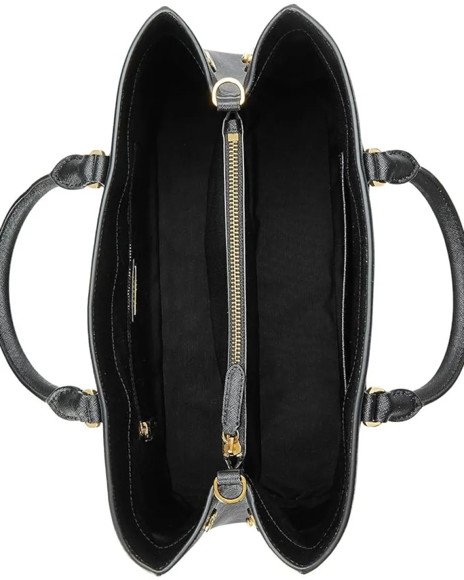 Women Lauren Ralph Lauren Crosshatch Leather Large Hanna Satchel