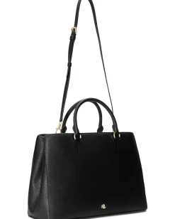 Women Lauren Ralph Lauren Crosshatch Leather Large Hanna Satchel