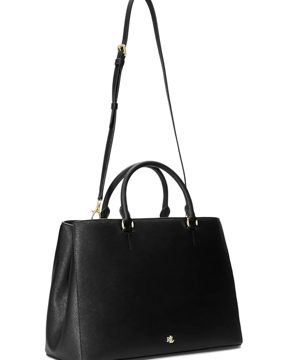 Women Lauren Ralph Lauren Crosshatch Leather Large Hanna Satchel