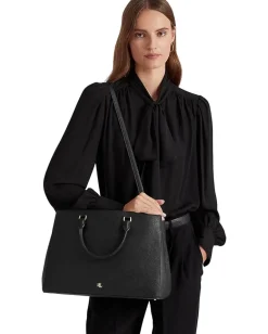 Women Lauren Ralph Lauren Crosshatch Leather Large Hanna Satchel