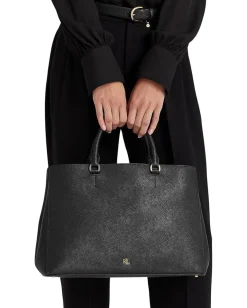 Women Lauren Ralph Lauren Crosshatch Leather Large Hanna Satchel