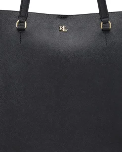 Lauren Ralph Lauren Crosshatch Leather Large Karly Tote Black