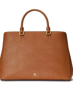 Lauren Ralph Lauren Crosshatch Leather Large Hanna Satchel Lauren Tan Hot