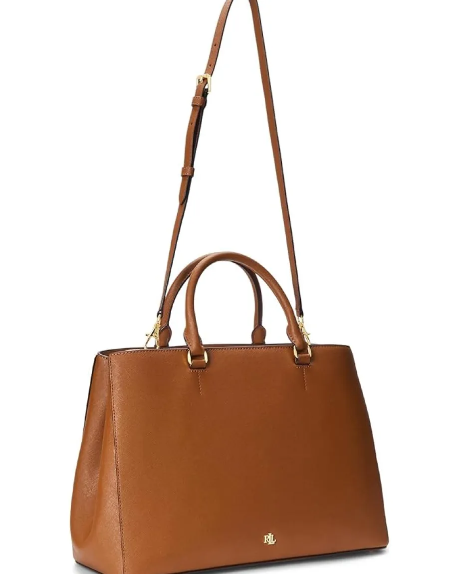 Lauren Ralph Lauren Crosshatch Leather Large Hanna Satchel Lauren Tan Hot