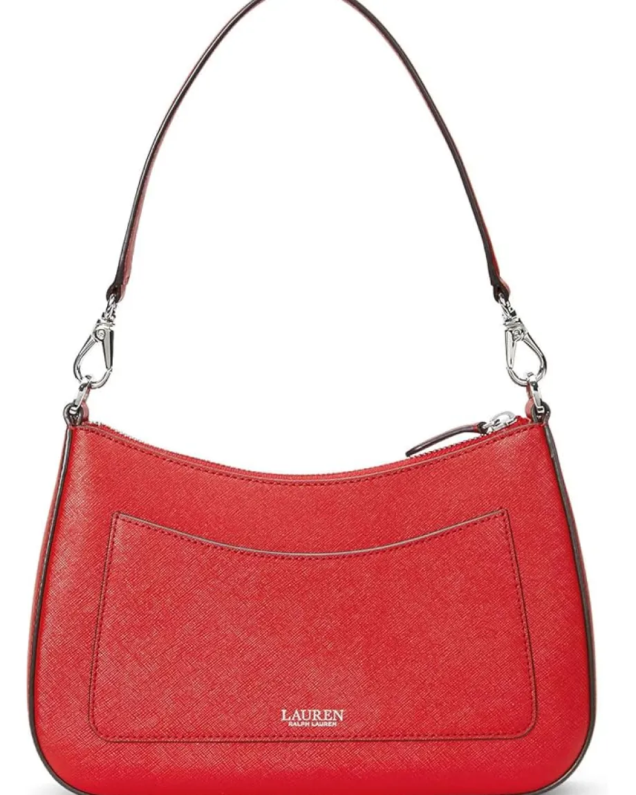 Lauren Ralph Lauren Crosshatch Leather Medium Danni Shoulder Bag Festive Red Hot