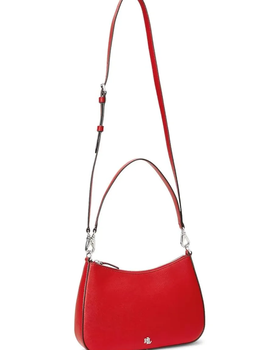 Lauren Ralph Lauren Crosshatch Leather Medium Danni Shoulder Bag Festive Red Hot