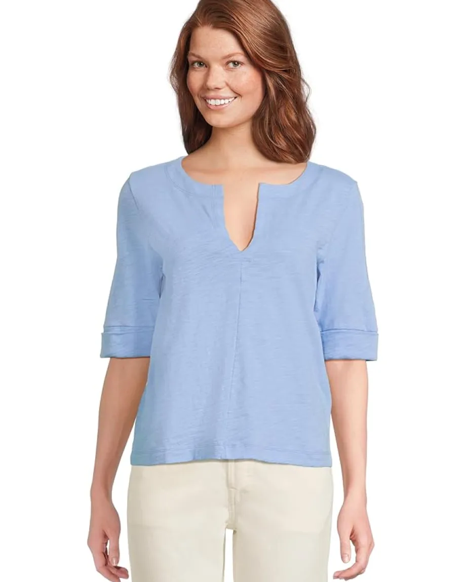 Lilla P Cuffed Sleeve Split Neck Malibu New