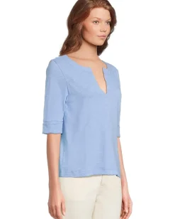 Lilla P Cuffed Sleeve Split Neck Malibu New
