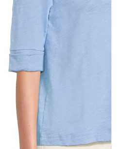 Lilla P Cuffed Sleeve Split Neck Malibu New