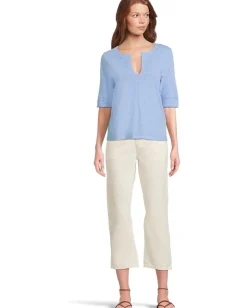 Lilla P Cuffed Sleeve Split Neck Malibu New