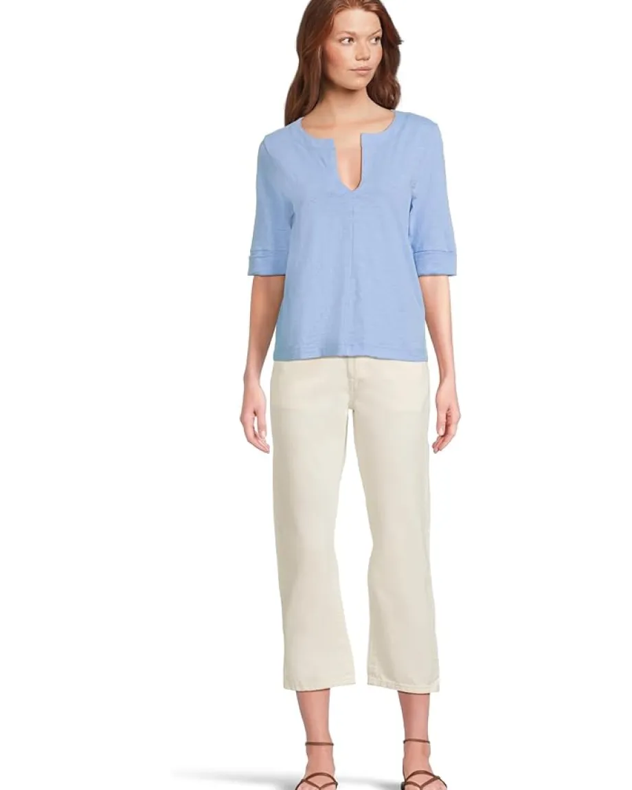 Lilla P Cuffed Sleeve Split Neck Malibu New