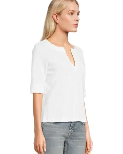 Lilla P Cuffed Sleeve Split Neck White Best