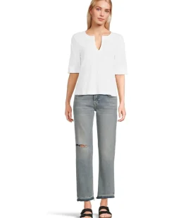 Lilla P Cuffed Sleeve Split Neck White Best