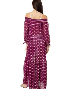 Lilly Pulitzer Dayla Maxi Cover-Up Amarena Cherry Pattern Play Viscose Metallic Clip New