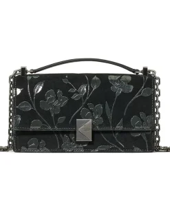 Kate Spade New York Deco Uptown Blooms Printed Suede Mini Flap Chain Crossbody Black
