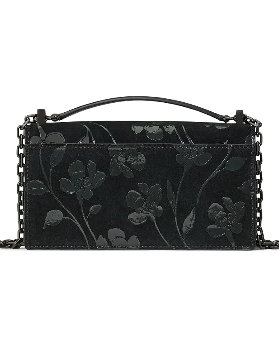Kate Spade New York Deco Uptown Blooms Printed Suede Mini Flap Chain Crossbody Black