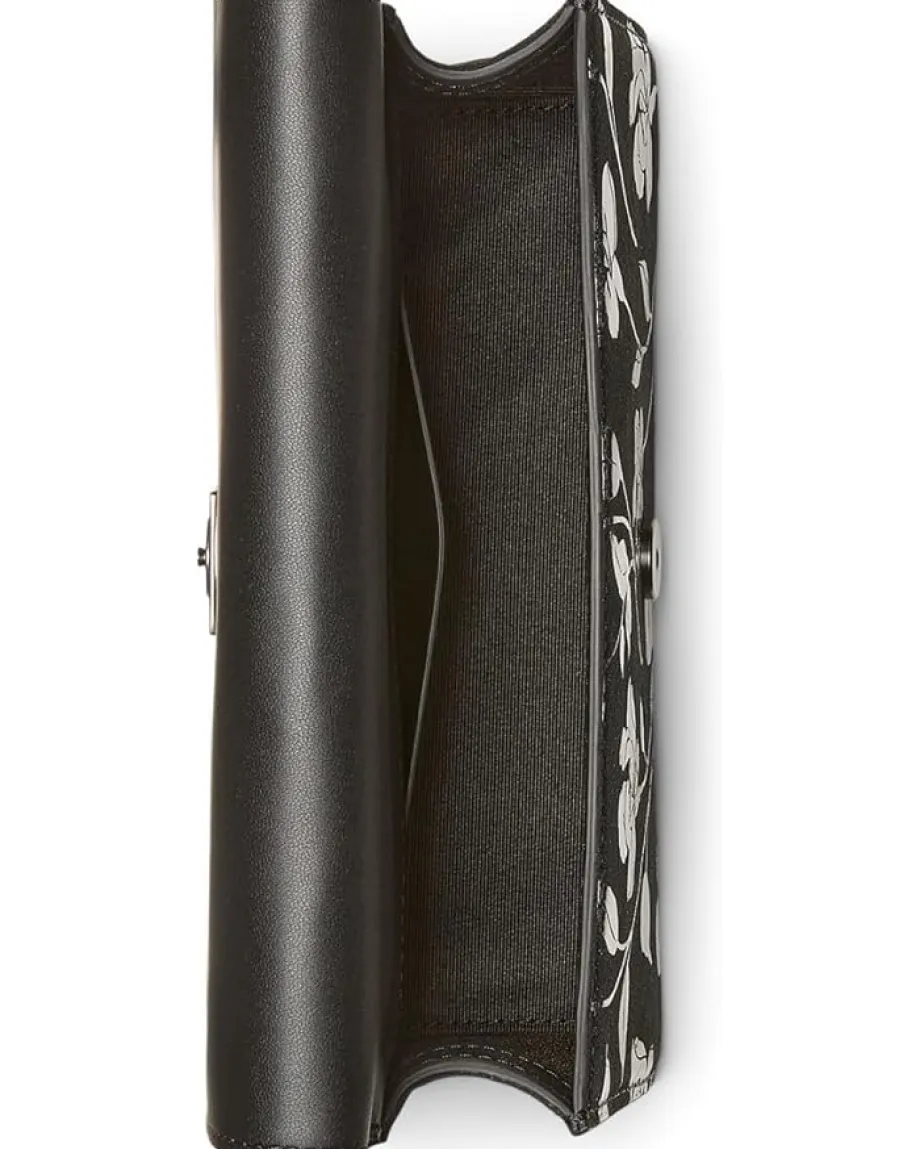 Kate Spade New York Deco Uptown Blooms Printed Suede Mini Flap Chain Crossbody Black