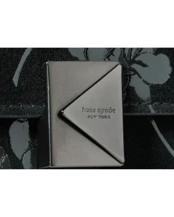 Kate Spade New York Deco Uptown Blooms Printed Suede Mini Flap Chain Crossbody Black