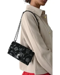 Kate Spade New York Deco Uptown Blooms Printed Suede Mini Flap Chain Crossbody Black