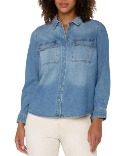 Women Liverpool Los Angeles Denim Shirt With Patch Pockets