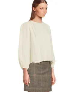 Michael Stars Dolly Blouse With Smocking Details Ivory Combo Hot