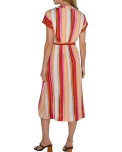 Liverpool Los Angeles Dolman Sleeve Wrap Front Midi Dress Berry Blossom Multistripe Online