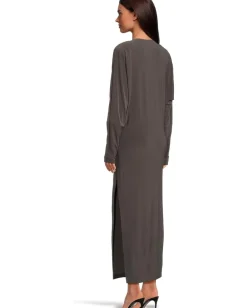 Women Norma Kamali Dolman V-Neck Side Slit Gown With Shoulder Pads