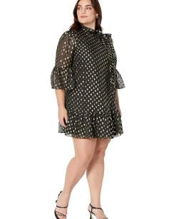 Women Calvin Klein Dot Dress with Bell Sleeves