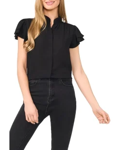 Women CeCe Double Flutter Short Sleeves Hidden Placket Blouse