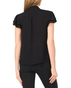 Women CeCe Double Flutter Short Sleeves Hidden Placket Blouse