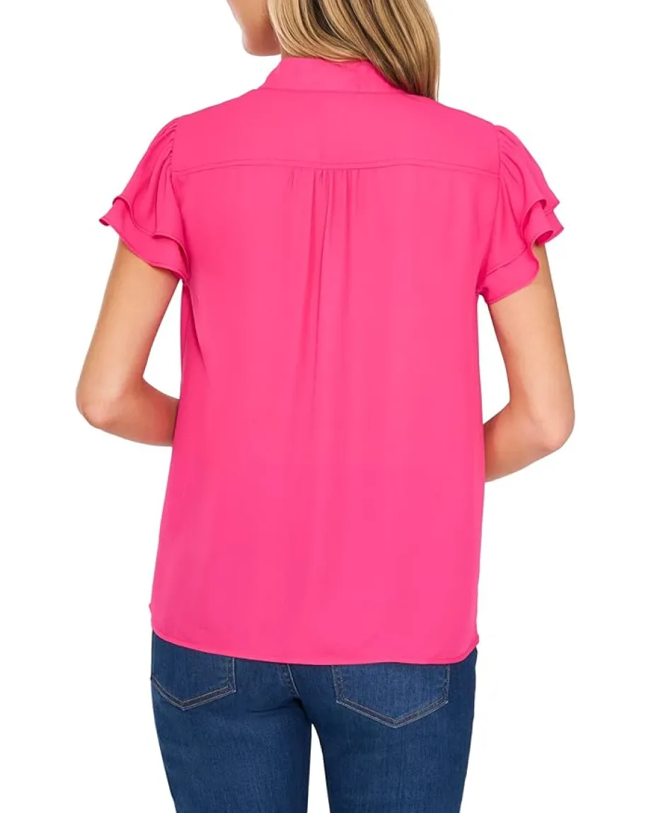 Women CeCe Double Flutter Short Sleeves Hidden Placket Blouse
