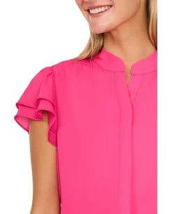 Women CeCe Double Flutter Short Sleeves Hidden Placket Blouse