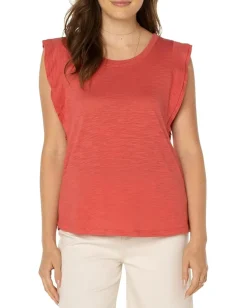 Women Liverpool Los Angeles Double Layer Flutter Sleeve Slub Knit Top