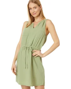 Mod-o-doc Double Layer Gauze Sleeveless Drawstring Dress Sea Sage Clearance