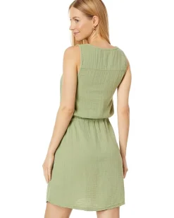 Mod-o-doc Double Layer Gauze Sleeveless Drawstring Dress Sea Sage Clearance