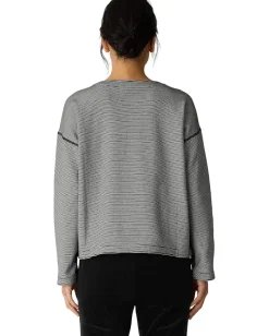 Women Eileen Fisher Doubleknit Organic Cotton Stripe Round Neck Reversible Top