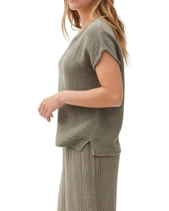 Michael Stars Draya Double Gauze V-Neck Tee Olive