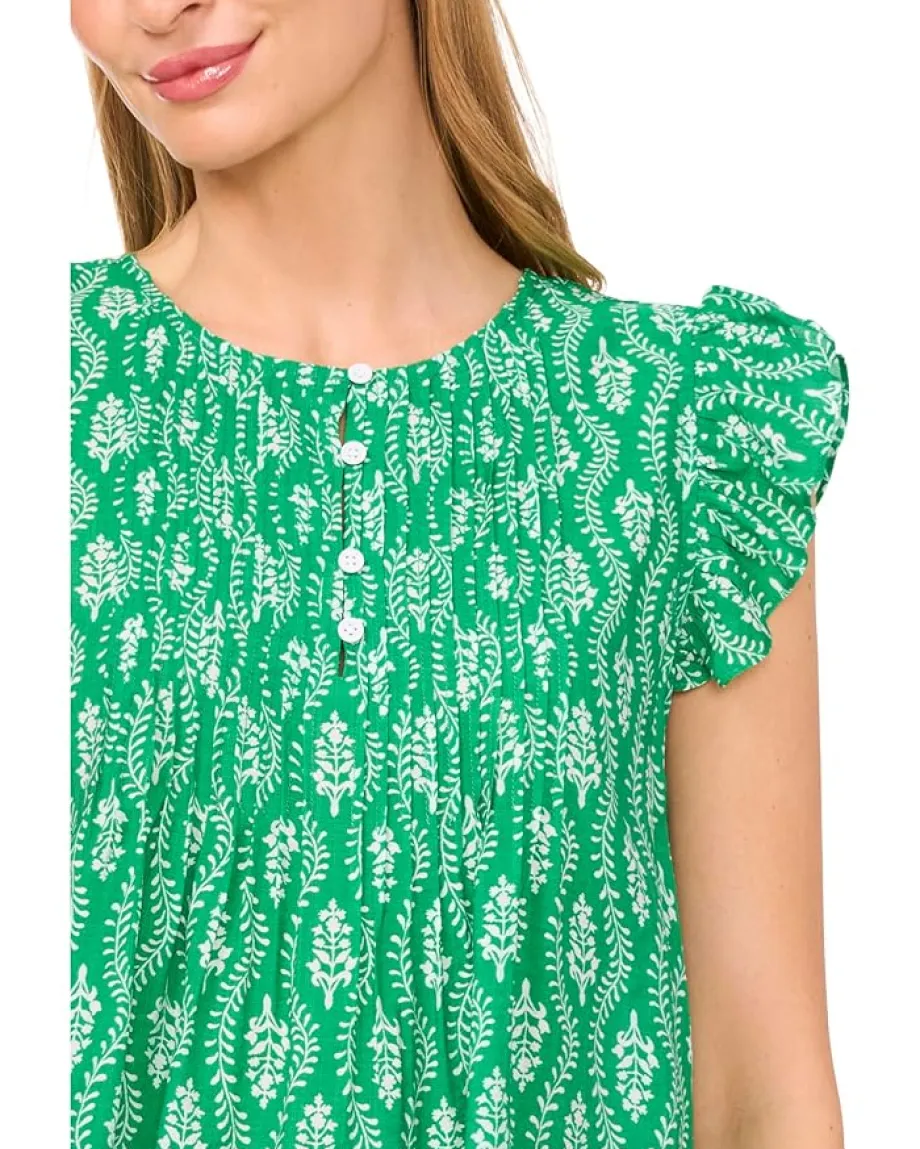 Women CeCe Drop Shoulder Kissing Placket Pintuck Top