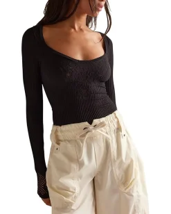 Free People Dynamic Duo Tee Black New