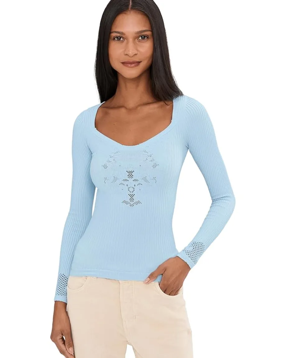 Free People Dynamic Duo Tee Cashmere Blue New