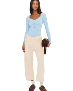 Free People Dynamic Duo Tee Cashmere Blue New