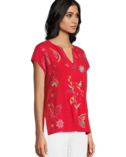 Women Johnny Was Easy Paneled V-neck Tee - Loulia