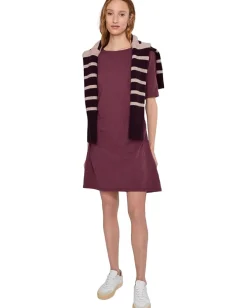 Women Mod-o-doc Elbow Sleeve Below The Knee Shirred Dress