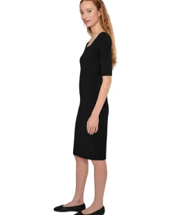 Mod-o-doc Elbow Sleeve Below The Knee Ruched Dress Black Outlet