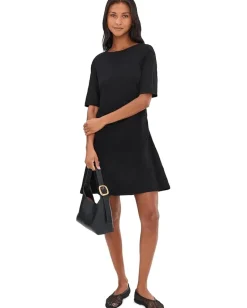 Mod-o-doc Elbow Sleeve Below The Knee Shirred Dress Black Clearance