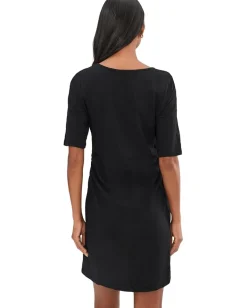 Mod-o-doc Elbow Sleeve Below The Knee Shirred Dress Black Clearance