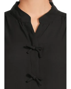 CeCe Elbow Sleeve Bow Placket Blouse Rich Black