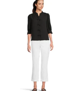 CeCe Elbow Sleeve Bow Placket Blouse Rich Black